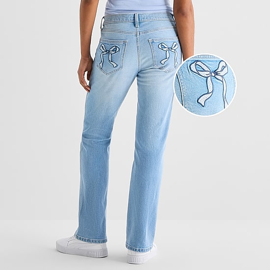 Arizona Womens Juniors Short Low Rise Straight Leg Jean