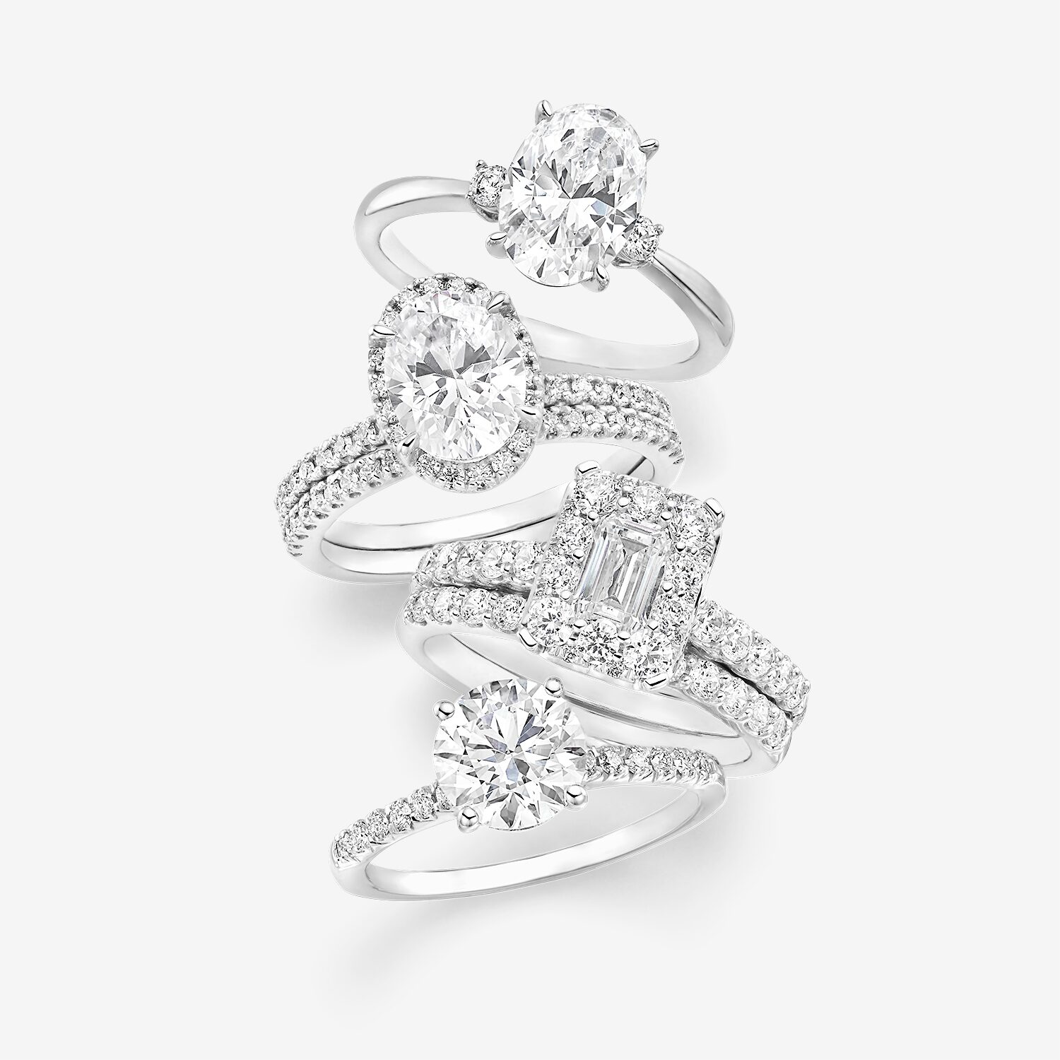(H-I, Vs1-Vs2) Womens 2 CT. T.W. Lab Grown White Diamond 14K Gold Round Side Stone Engagement Ring