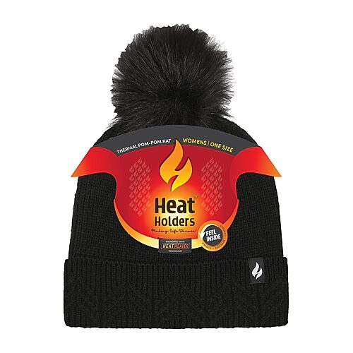 Heat Holders Lite Matilda Womens Pom Pom Beanie, One Size, Black