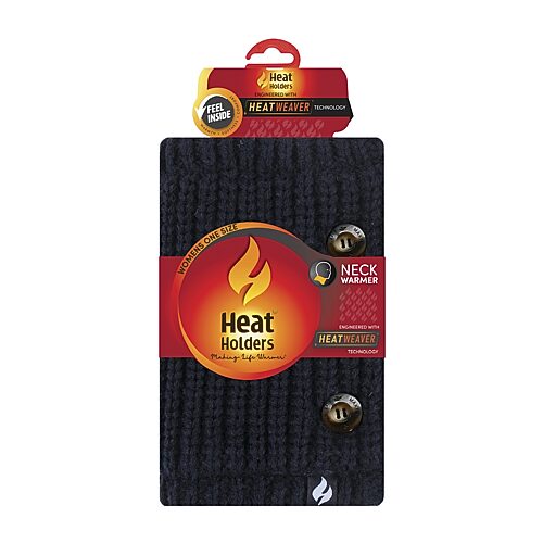 Heat Holders Clyde Solid Ribbed Side-Button Neck Warmer - Black/brow