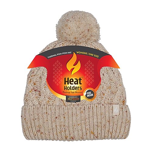 Heat Holders Women's ORIGINAL Britta Cable Roll Up Hat with Pom-Pom