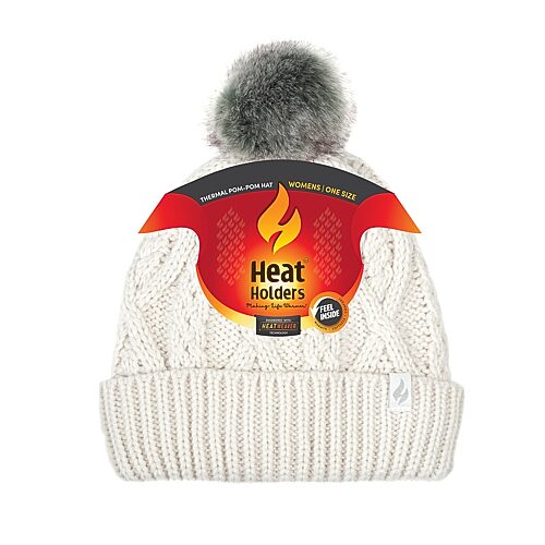 Heat Holders Brina Cable Knit Pom-Pom Beanie Hat for Ladies - Buttercream