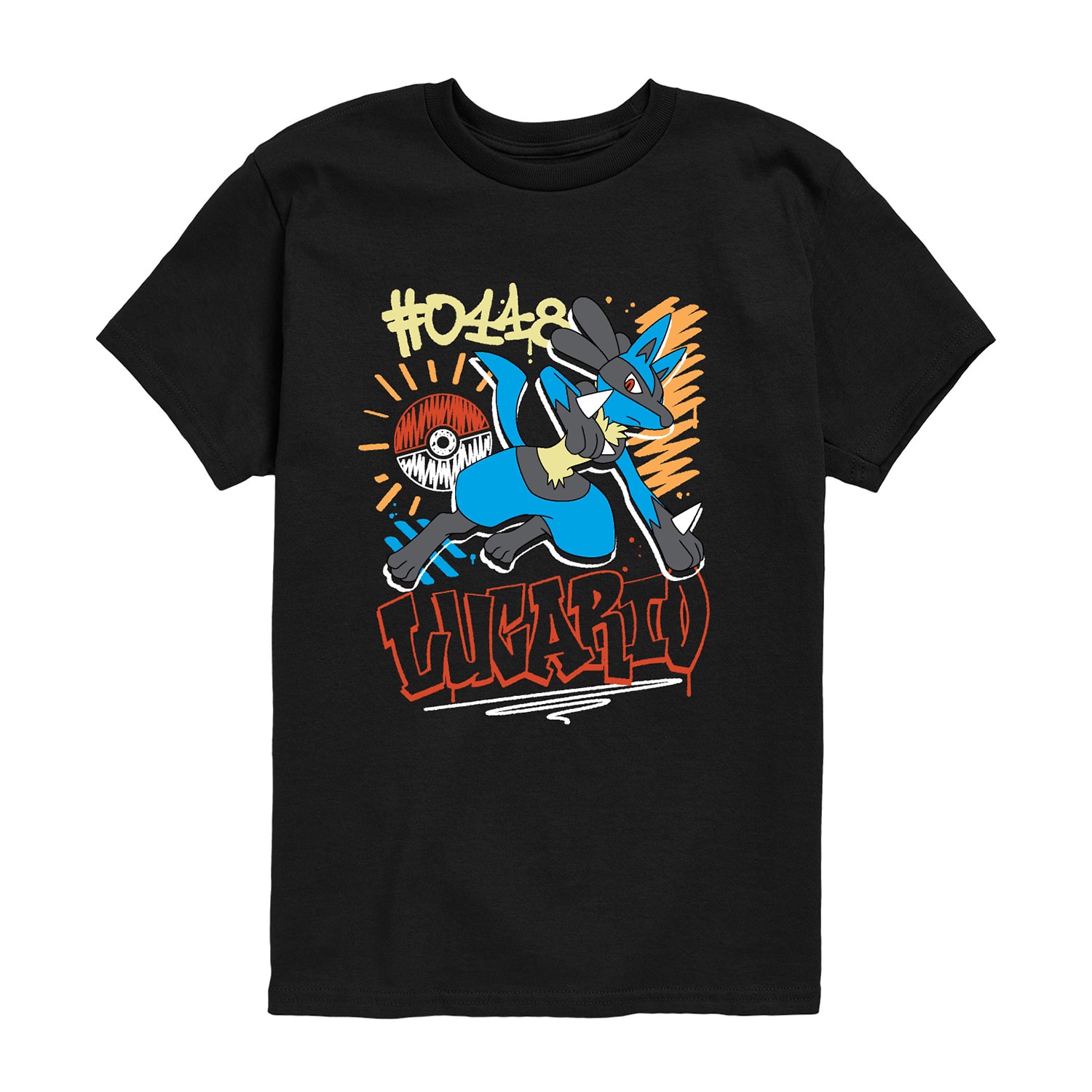Lucario Graffiti Little & Big Kid Boys Crew Neck Short Sleeve Regular Fit Pokemon Graphic T-Shirt