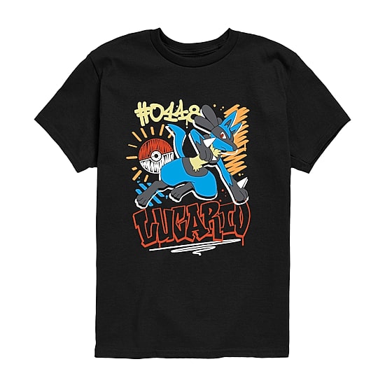 Lucario Graffiti Little & Big Kid Boys Crew Neck Short Sleeve Regular Fit Pokemon Graphic T-Shirt