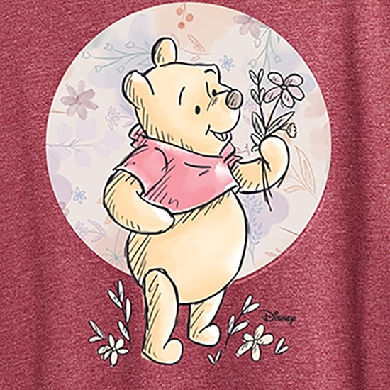 Floral Circle Womens Crew Neck Short Sleeve Regular Fit Winnie The Pooh Graphic T-Shirt