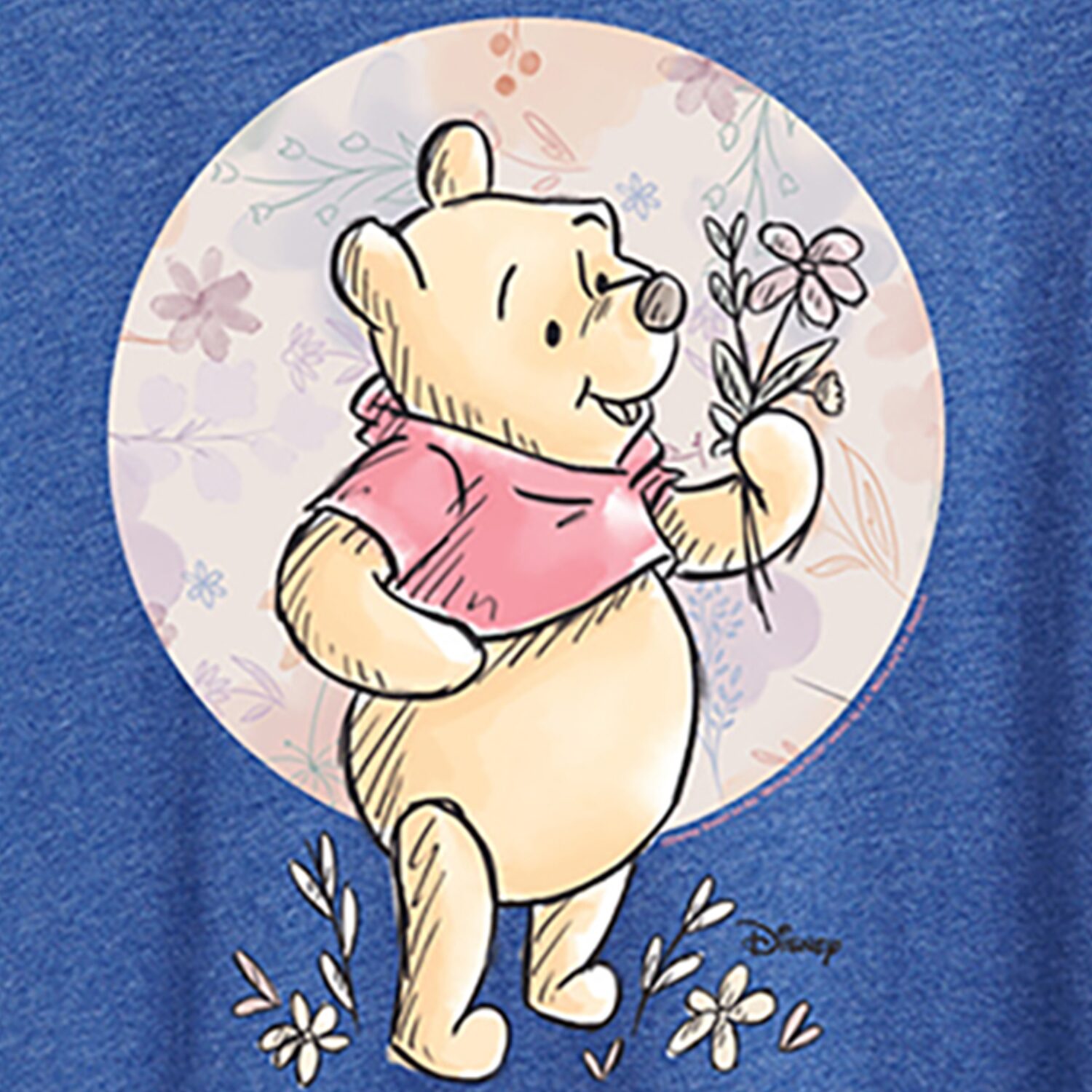 Floral Circle Womens Crew Neck Short Sleeve Regular Fit Winnie The Pooh Graphic T-Shirt