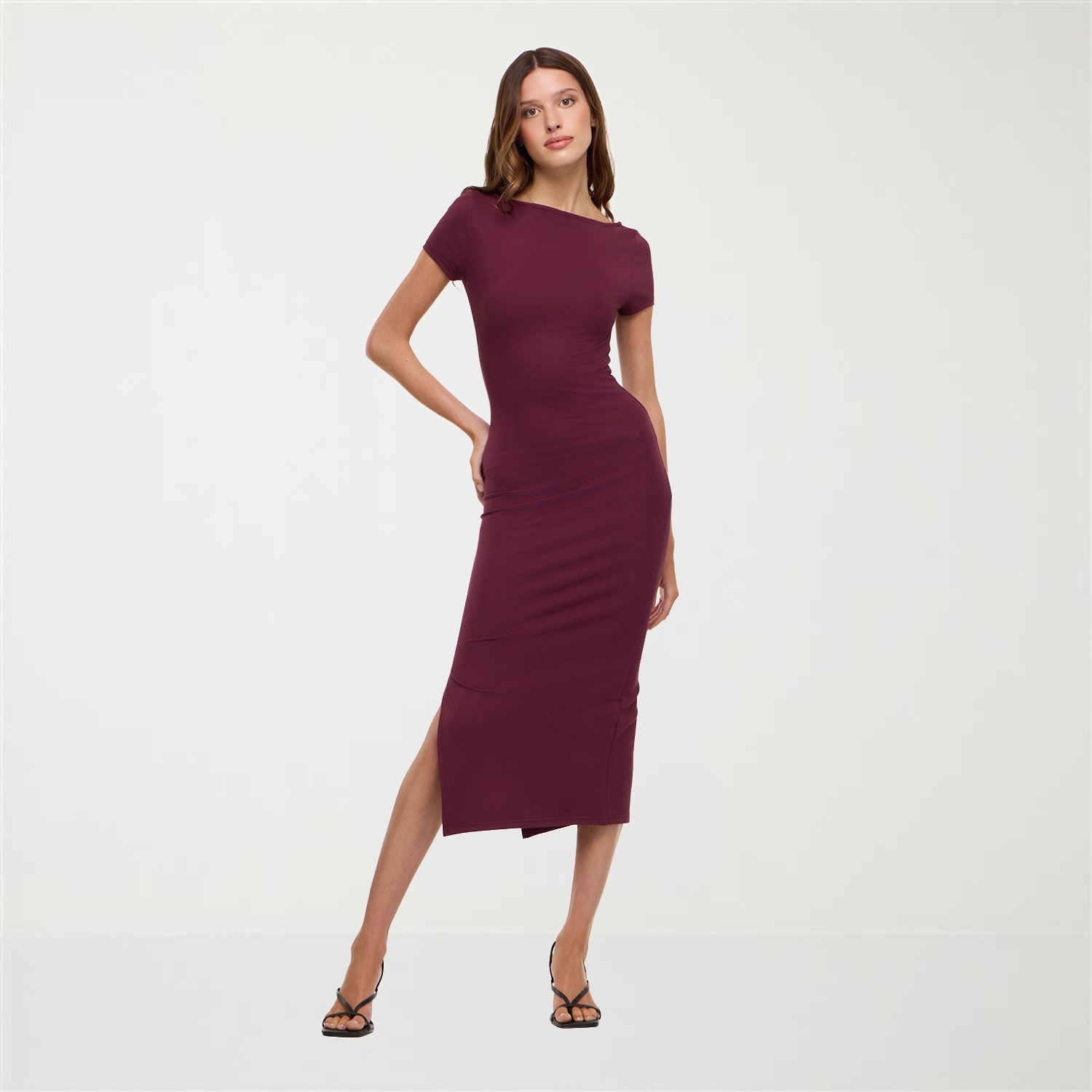 Forever 21 Womens Juniors Midi Boat Neck Short Sleeve Cap Fit + Flare Dress