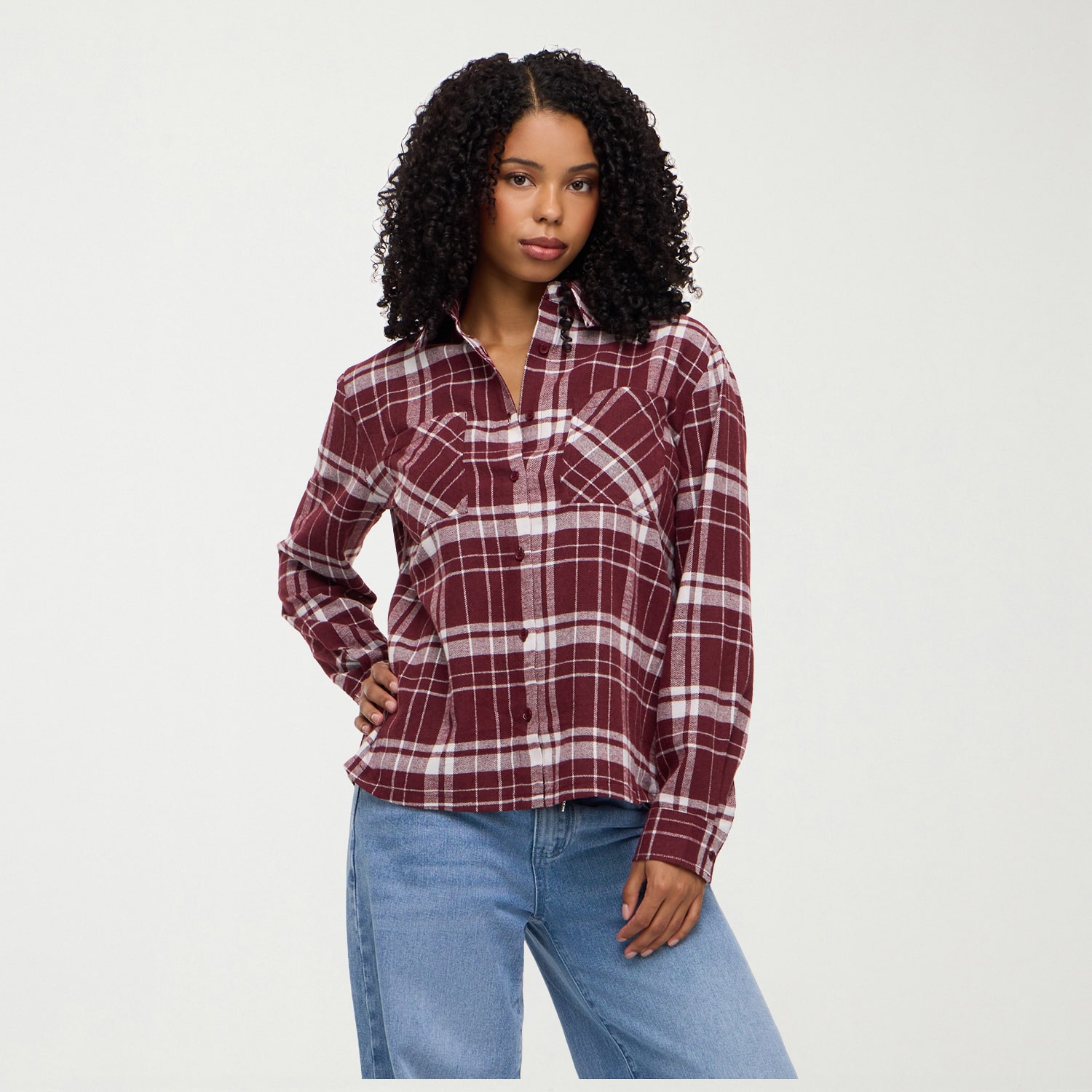 Forever 21 Womens Juniors Long Sleeve Loose Fit Flannel Shirt