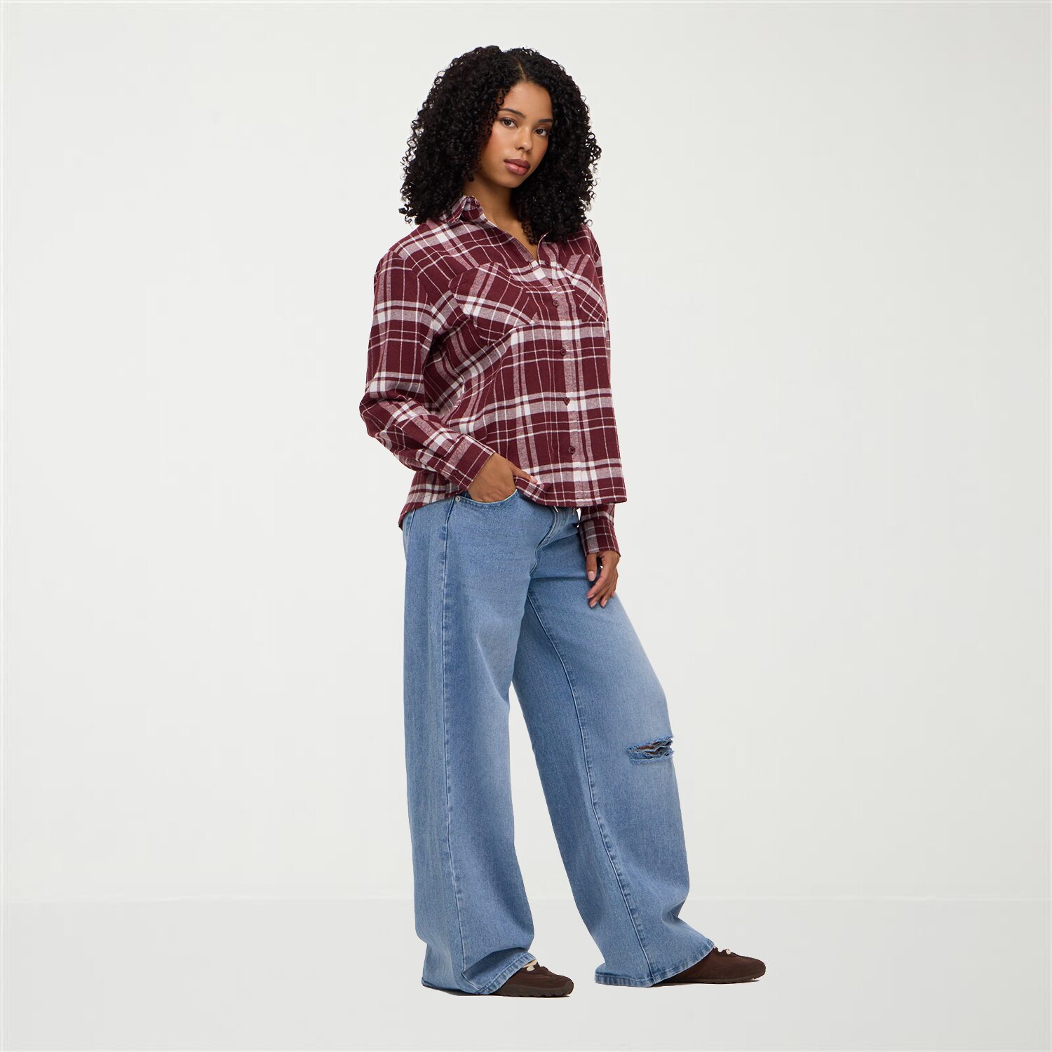 Forever 21 Womens Juniors Long Sleeve Loose Fit Flannel Shirt