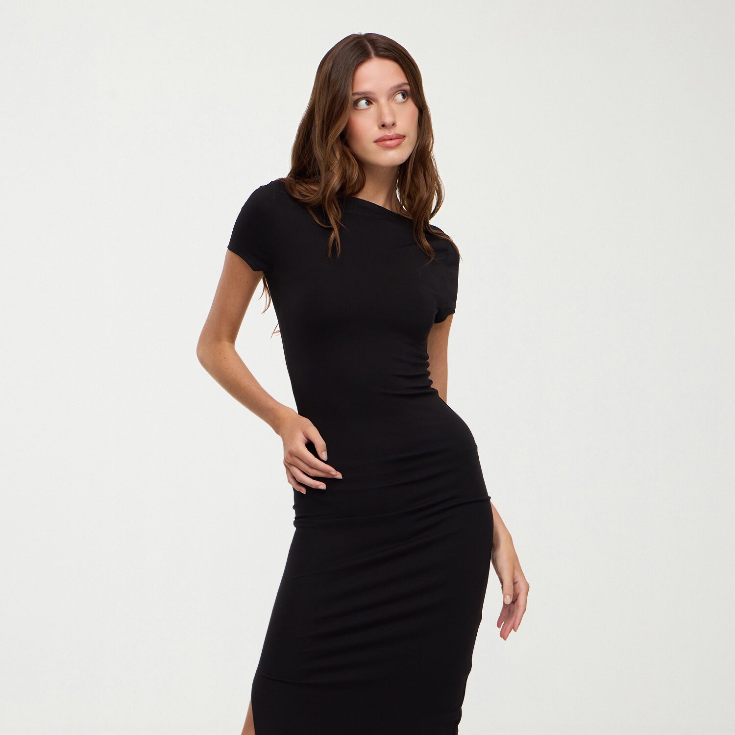 Forever 21 Womens Juniors Midi Boat Neck Short Sleeve Cap Fit + Flare Dress