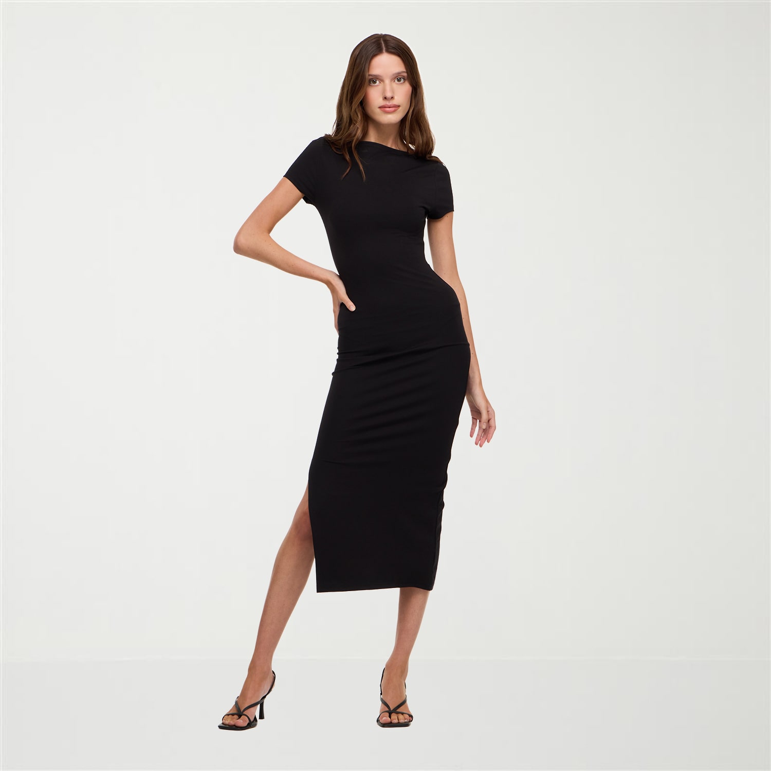 Forever 21 Womens Juniors Midi Boat Neck Short Sleeve Cap Fit + Flare Dress