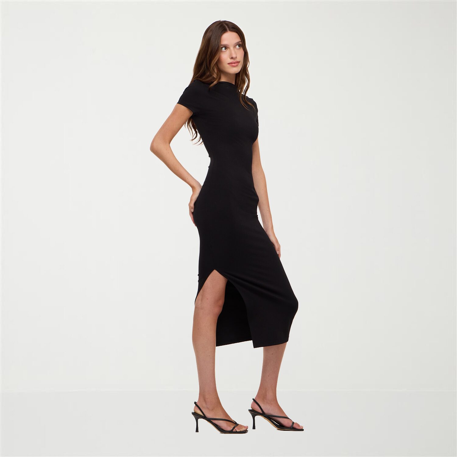 Forever 21 Womens Juniors Midi Boat Neck Short Sleeve Cap Fit + Flare Dress
