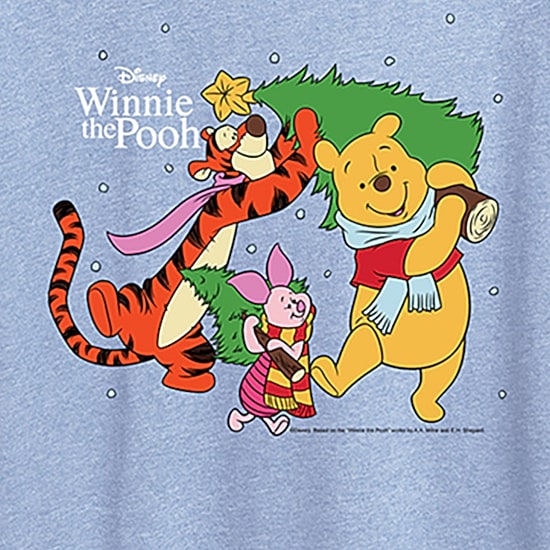 Christmas Womens Crew Neck Short Sleeve Regular Fit Winnie The Pooh Graphic T-Shirt