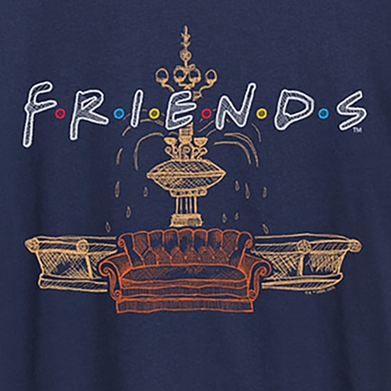 Couch Fountain Set Womens Crew Neck Short Sleeve Regular Fit Friends Graphic T-Shirt
