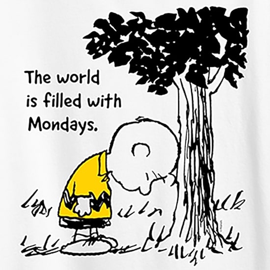 World Filled With Mondays Womens Crew Neck Short Sleeve Regular Fit Peanuts Graphic T-Shirt