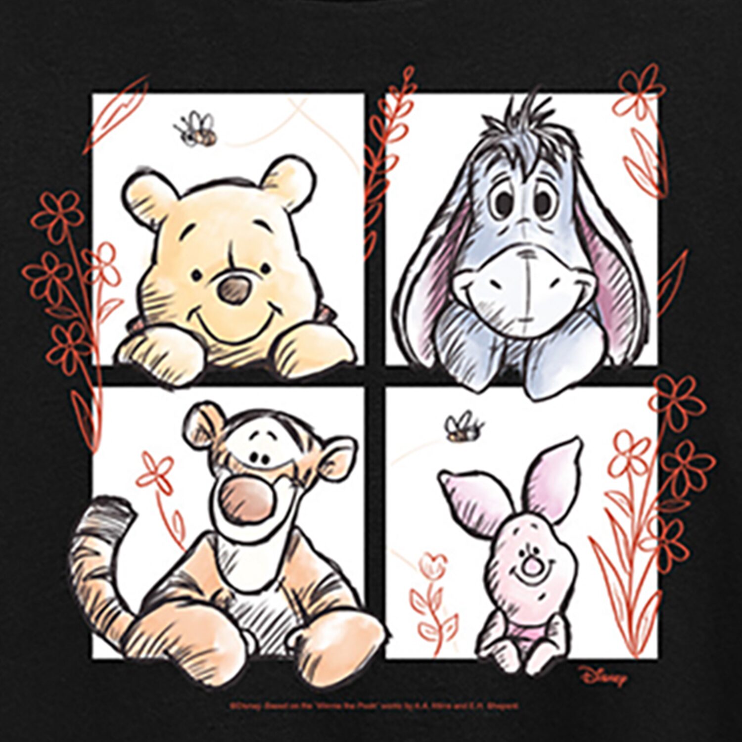 Friends Grid Womens Crew Neck Short Sleeve Regular Fit Winnie The Pooh Graphic T-Shirt