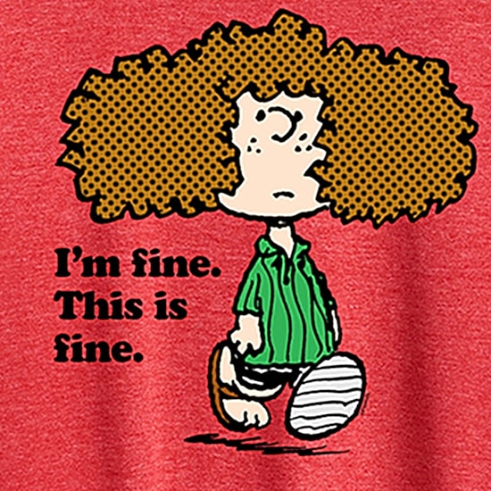 Patty Im Fine Womens Crew Neck Short Sleeve Regular Fit Peanuts Graphic T-Shirt