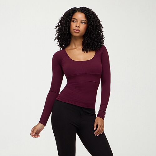 Forever 21 Womens Juniors Scoop Neck Long Sleeve T-shirt In Purple