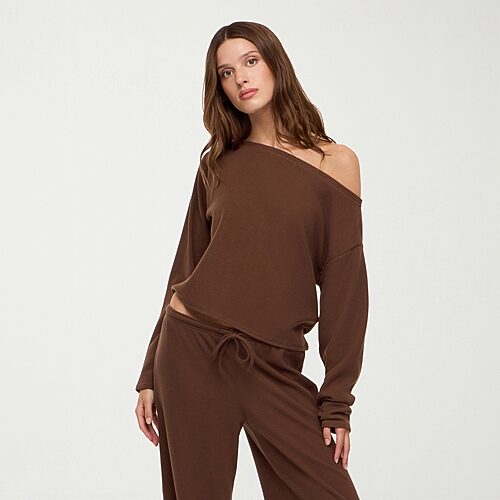 Forever 21 Womens Juniors Boat Neck Long Sleeve T-shirt In Brown