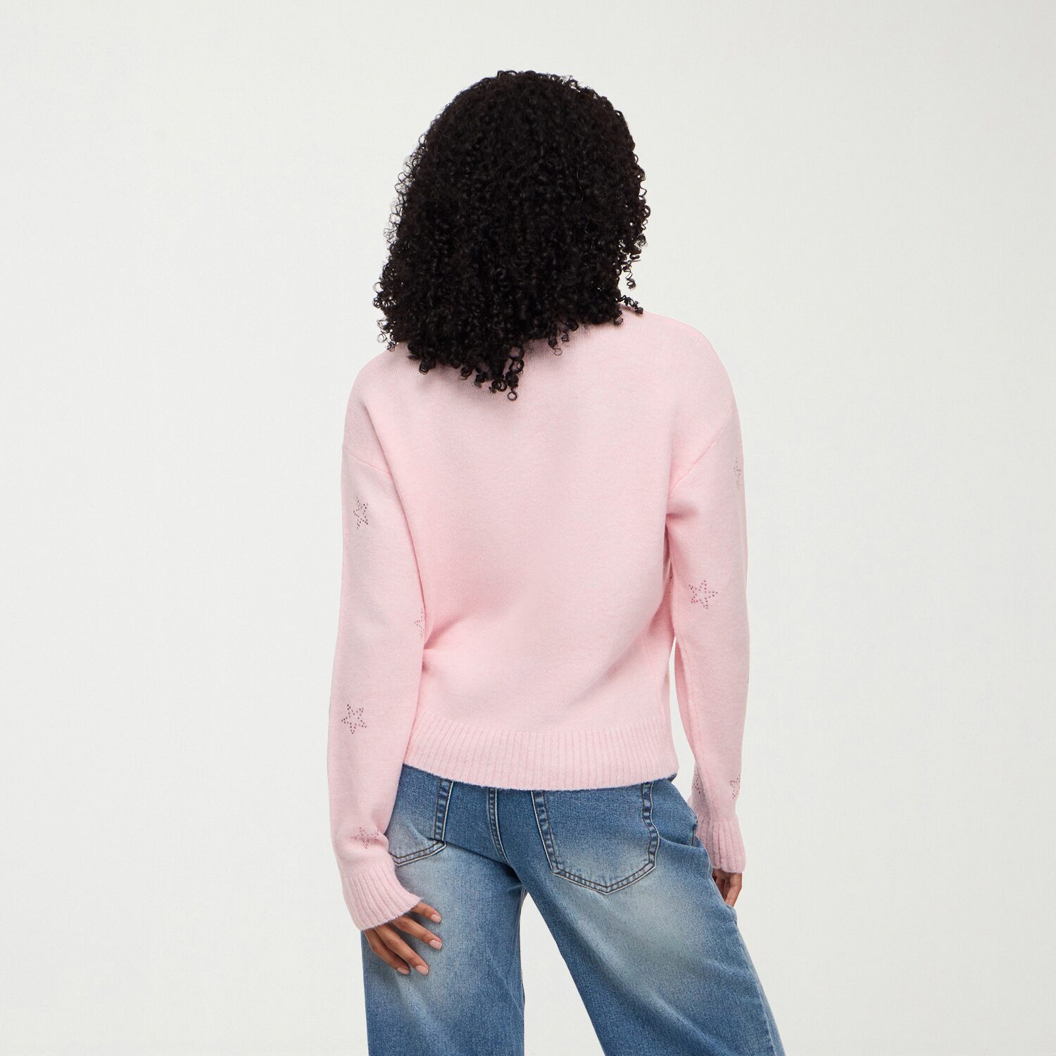 Forever 21 Juniors Womens Round Neck Long Sleeve Star Pullover Sweater