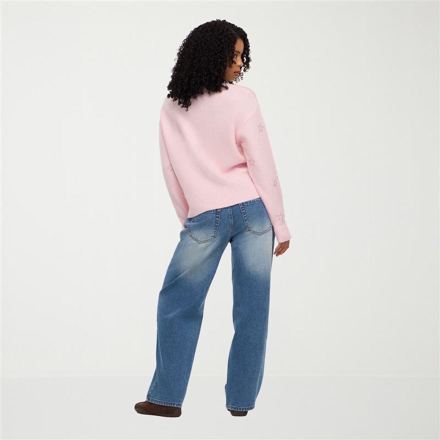 Forever 21 Juniors Womens Round Neck Long Sleeve Star Pullover Sweater