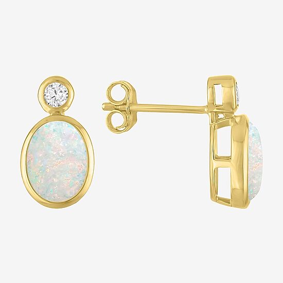 Womens Gemstone 14K Gold Over Silver 12.8mm Oval Stud Earrings