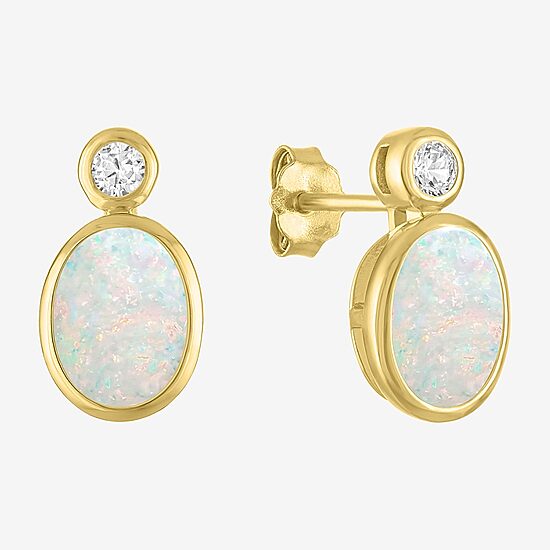 Womens Gemstone 14K Gold Over Silver 12.8mm Oval Stud Earrings
