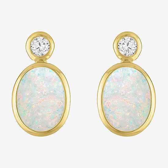 Womens Gemstone 14K Gold Over Silver 12.8mm Oval Stud Earrings