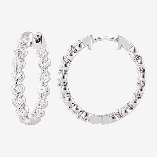 (G / Si1-Si2) Womens 3 CT. T.W. Lab Grown White Diamond 10K Gold 23.5mm Hoop Earrings