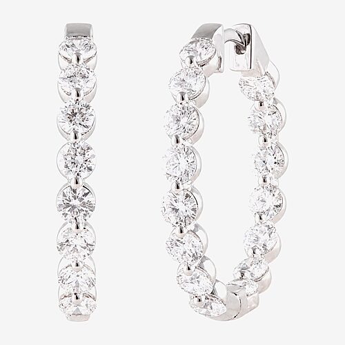 (G / Si1-Si2) Womens 3 CT. T.W. Lab Grown White Diamond 10K Gold 23.5mm Hoop Earrings, One Size, White