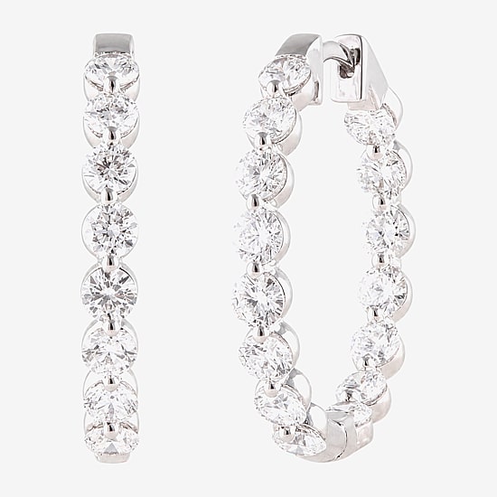 (G / Si1-Si2) Womens 3 CT. T.W. Lab Grown White Diamond 10K Gold 23.5mm Hoop Earrings