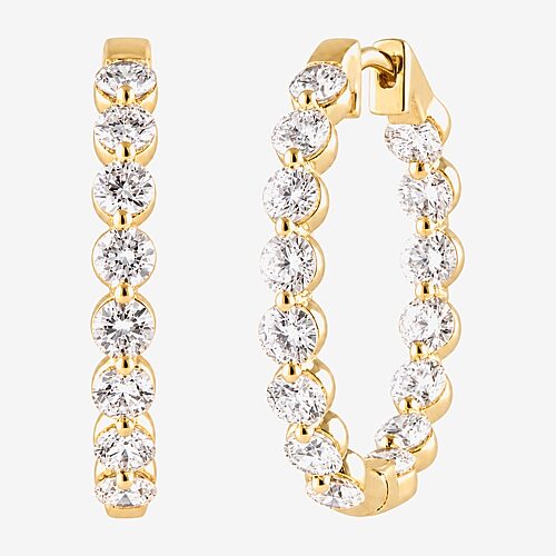 (G / Si1-Si2) Womens 3 CT. T.W. Lab Grown White Diamond 10K Gold 23.5mm Hoop Earrings, One Size, Yellow