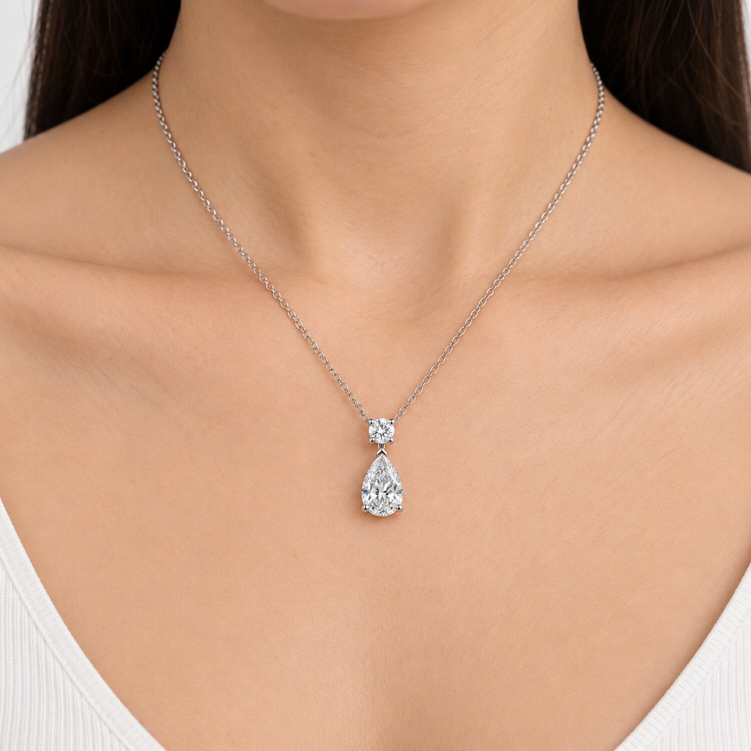 (G / Si1-Si2) Womens 3 CT. T.W. Lab Grown White Diamond 10K Gold Pear 18 Inch Pendant Necklace