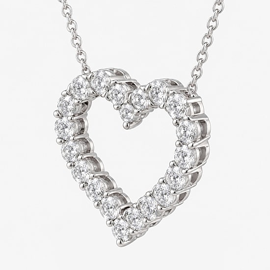 (G / Si1-Si2) Womens 3 CT. T.W. Lab Grown White Diamond 10K Gold Heart 18 Inch Pendant Necklace