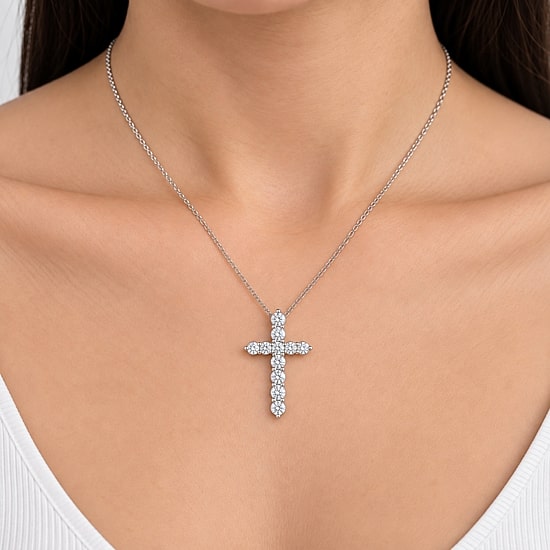 Religious Jewelry (G / Si1-Si2) Womens 3 CT. T.W. Lab Grown White Diamond 10K Gold Cross 18 Inch Pendant Necklace