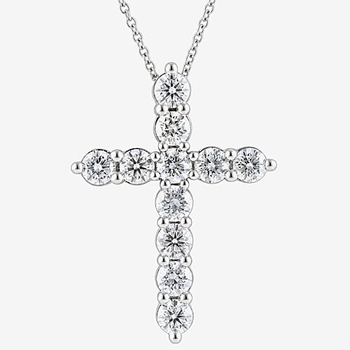 Religious Jewelry (G / Si1-Si2) Womens 3 CT. T.W. Lab Grown White Diamond 10K Gold Cross 18 Inch Pendant Necklace, One Size, White