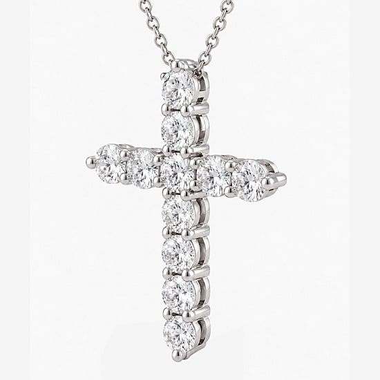 Religious Jewelry (G / Si1-Si2) Womens 3 CT. T.W. Lab Grown White Diamond 10K Gold Cross 18 Inch Pendant Necklace