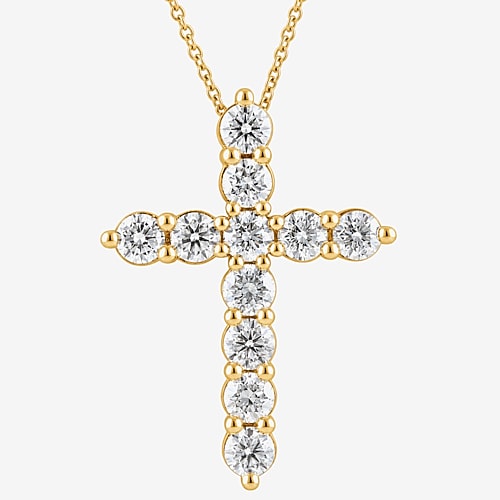 Religious Jewelry (G / Si1-Si2) Womens 3 CT. T.W. Lab Grown White Diamond 10K Gold Cross 18 Inch Pendant Necklace, One Size, Yellow