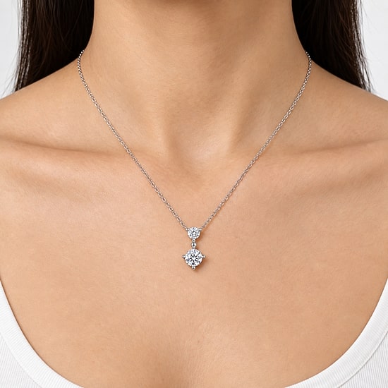(G / Si1-Si2) Womens 3 CT. T.W. Lab Grown White Diamond 10K Gold Round 18 Inch Pendant Necklace