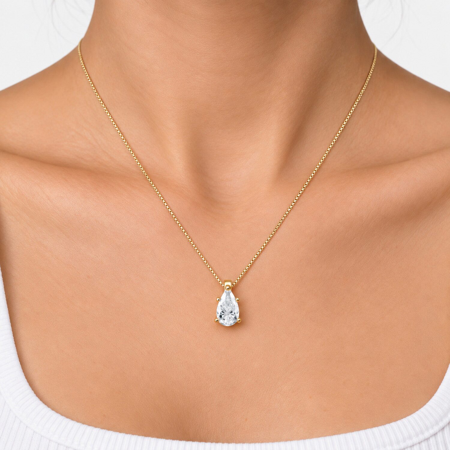 (G / Si1-Si2) Womens 1/2 CT. Lab Grown White Diamond Sterling Silver Pear 18 Inch Pendant Necklace