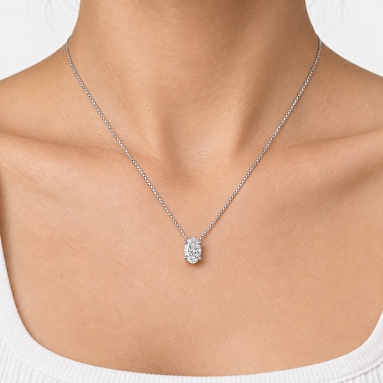 (G / Si1-Si2) Womens 1/2 CT. Lab Grown White Diamond Sterling Silver Oval 18 Inch Pendant Necklace