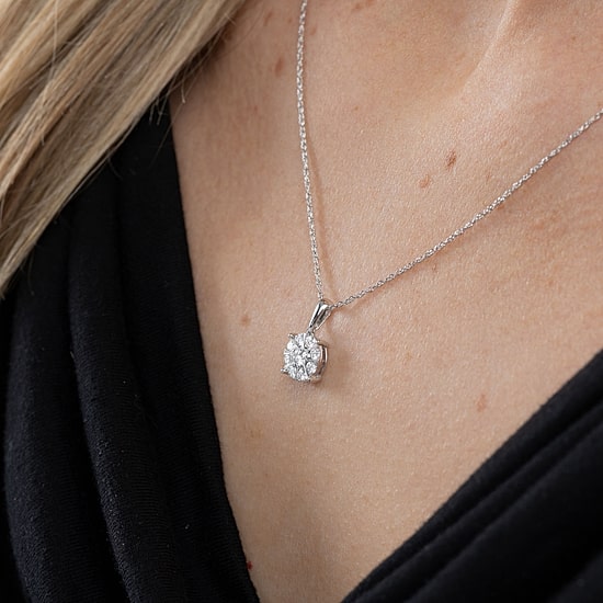 (H-I / I1) Womens 1/2 CT. T.W. Lab Grown White Diamond Sterling Silver Round 18 Inch Pendant Necklace