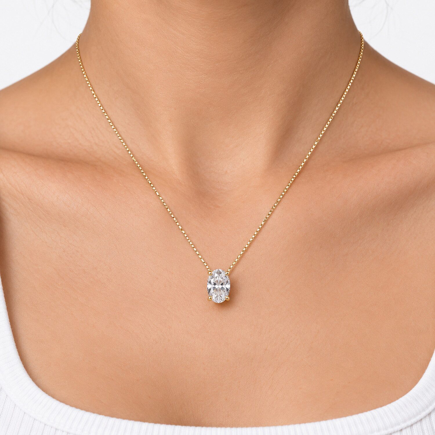 (G / Si1-Si2) Womens 1/2 CT. Lab Grown White Diamond Sterling Silver Oval 18 Inch Pendant Necklace