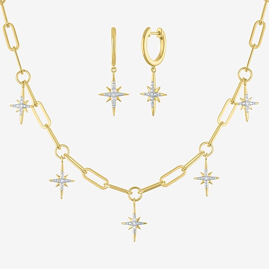 (G-H / Si1-Si2) Womens 1/8 CT. T.W. Lab Grown White Diamond 14K Gold Over Brass Star 2-pc. Jewelry Set