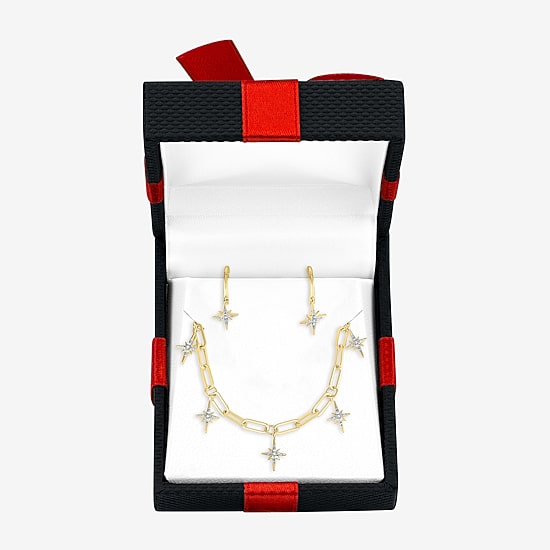 (G-H / Si1-Si2) Womens 1/8 CT. T.W. Lab Grown White Diamond 14K Gold Over Brass Star 2-pc. Jewelry Set