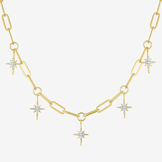 (G-H / Si1-Si2) Womens 1/8 CT. T.W. Lab Grown White Diamond 14K Gold Over Brass Star 2-pc. Jewelry Set