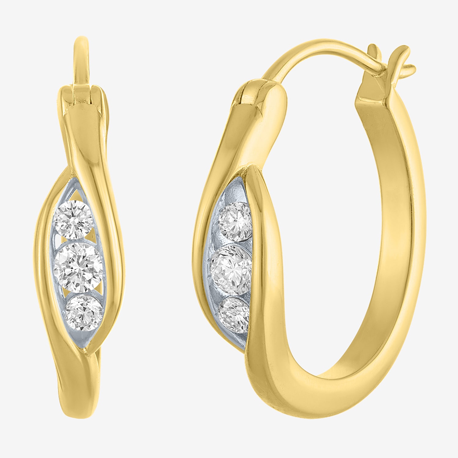 (G-H / Si1-Si2) Womens 1/3 CT. T.W. Lab Grown White Diamond 14K Gold Over Brass 20mm Hoop Earrings