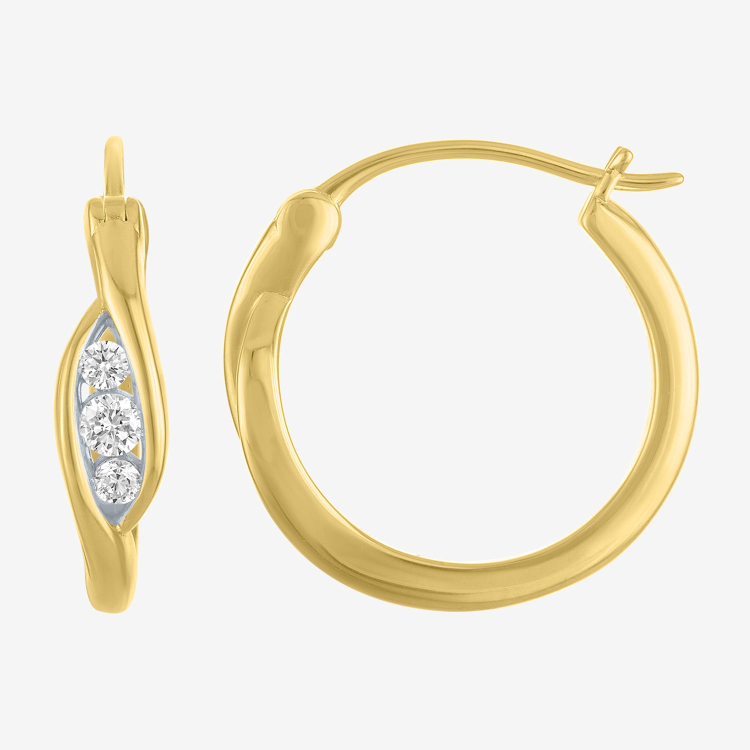 (G-H / Si1-Si2) Womens 1/3 CT. T.W. Lab Grown White Diamond 14K Gold Over Brass 20mm Hoop Earrings