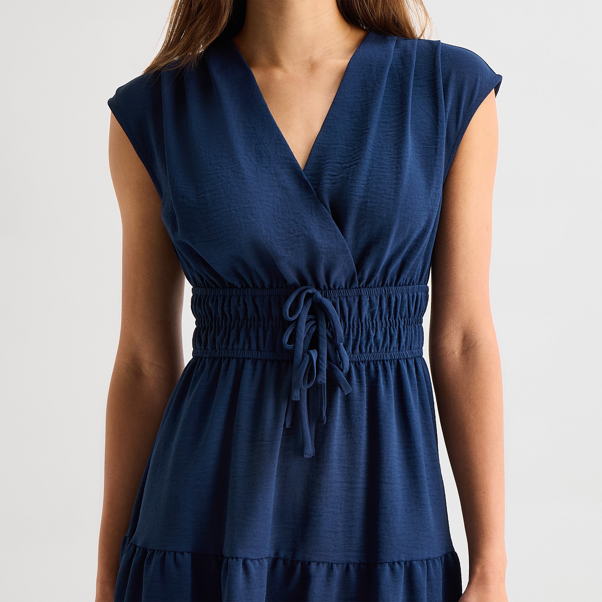 Be by CHETTA B Womens V Neck Short Sleeve Fit + Flare Dress