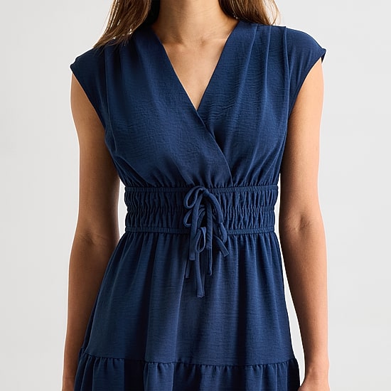 Be by CHETTA B Womens V Neck Short Sleeve Fit + Flare Dress